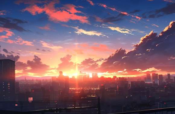 Anime sunset in cyberpunk style