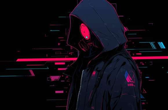 Anonymous Cyberpunk Character in Minimalist Style Wallpaper wallpapers hd quality