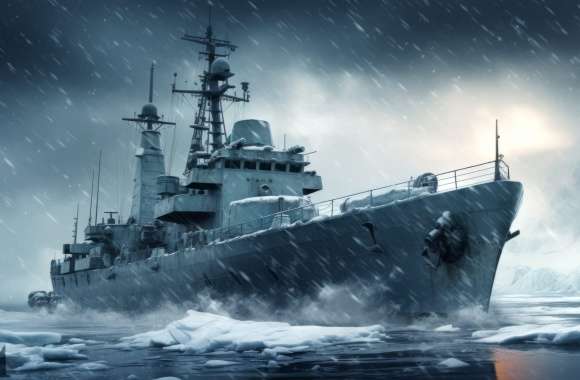 Artistic Battleship in Snow Wallpaper