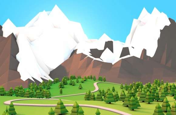 Artistic Low Poly Mountain Landscape