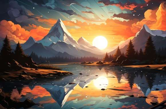 Artistic Mountain Lake Sunset wallpapers hd quality