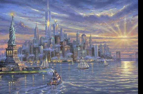 Artistic New York Skyline with Statue of Liberty