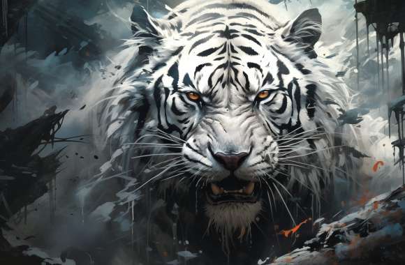 Artistic White Tiger HD Desktop Wallpaper