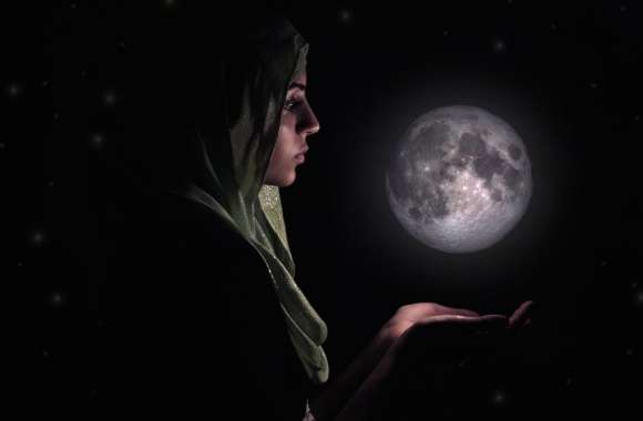 Artistic Woman and Moon