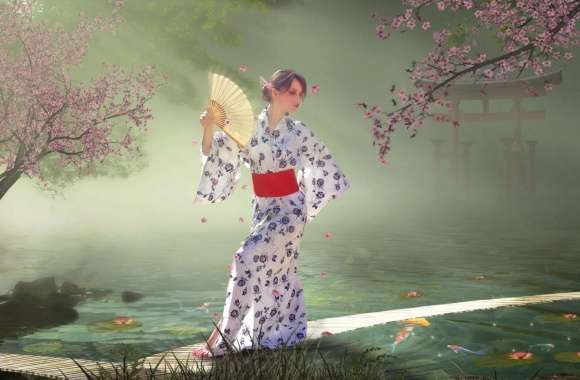 Artistic Woman in Kimono -