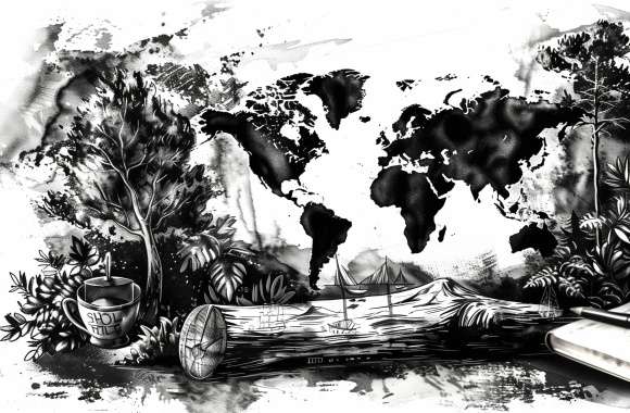 Artistic World Map in Black & White wallpapers hd quality