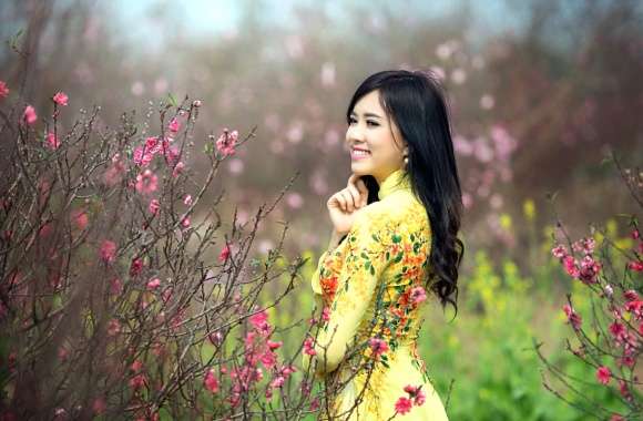 Asian Beauty in Blossoms -