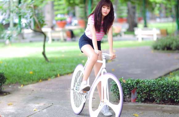 Asian Woman on Bike - wallpapers hd quality