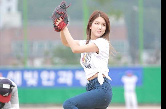 Asian Woman Playing Baseball