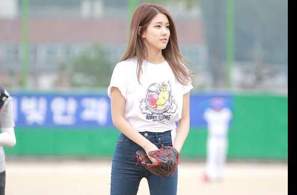 Asian Woman Playing Baseball -