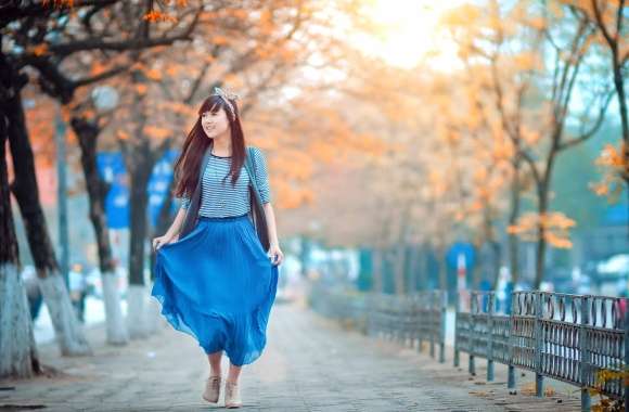 Asian Woman Strolling -