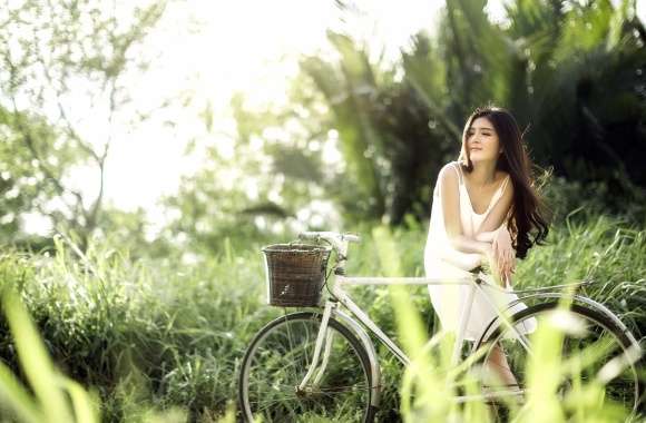 Asian Woman with Bicycle - wallpapers hd quality