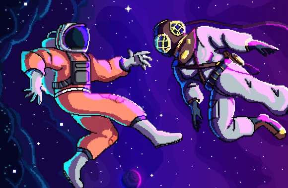 Astronauts Pixel art wallpapers hd quality