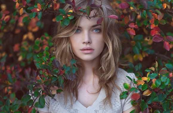 Autumn Elegance Blonde Model with Blue Eyes