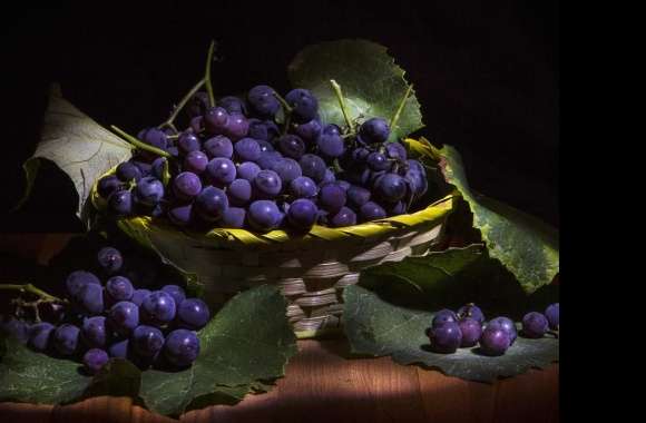 Basket Leaf Grapes Photography Still Life Wallpaper