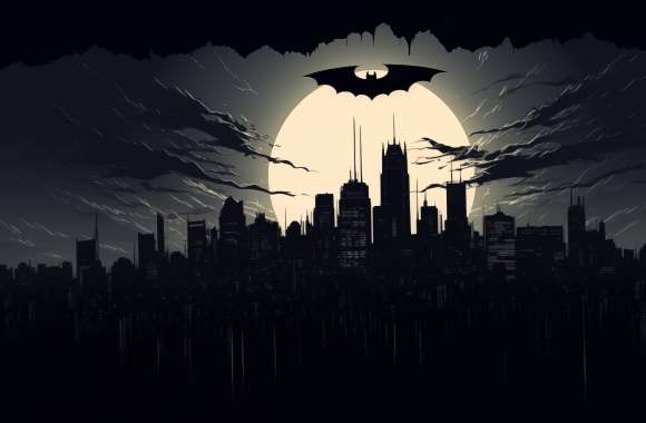 Batman Emblem Over Gotham City -