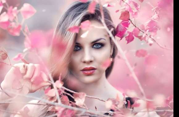 Blonde Beauty in Pink Blossoms -