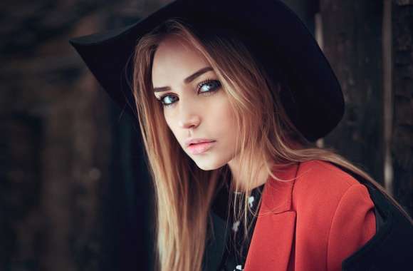 Blonde Beauty of a Model with Blue Eyes and Hat