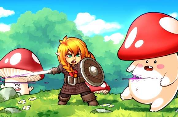 Blonde Warrior vs. Mushroom Creatures wallpapers hd quality