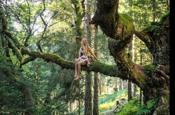 Blonde Woman in Forest -