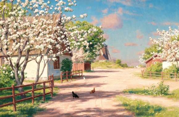 Blossoming Village - Artistic Landscape