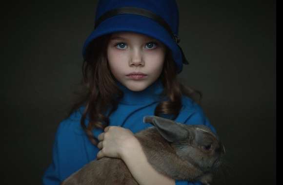 Blue-Eyed Brunette with Rabbit - wallpapers hd quality