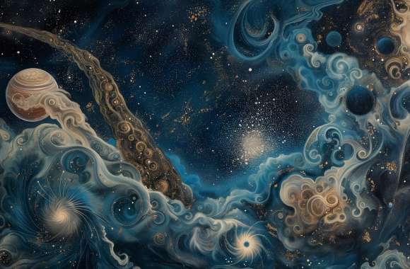 Blue Cosmic Waves Artistic