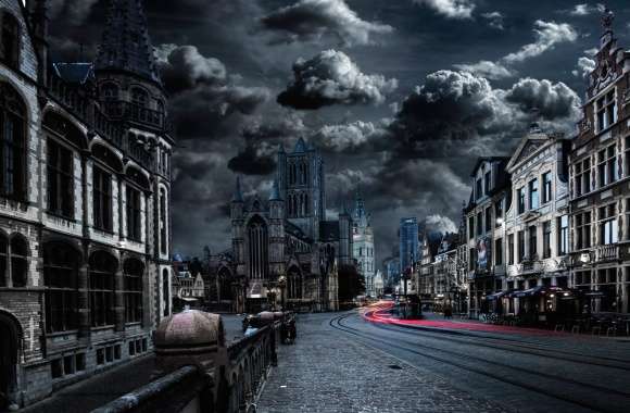 Blue Night Architecture Building Dark City Belgium Cathedral Cloud Time Lapse Town Man Made Ghent