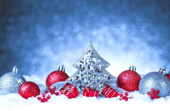 Bokeh Silver Snow Red Gift Christmas Ornaments Holiday Christmas