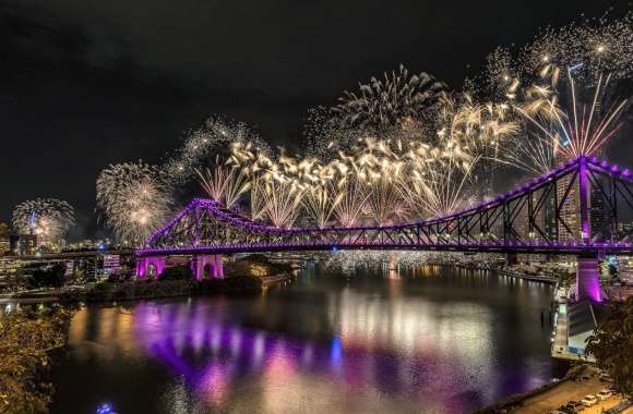 Bridge Brisbane Story Bridge Night Photography Fireworks