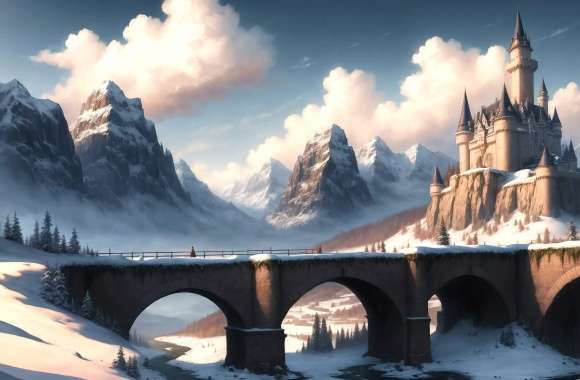 Bridge Fantasy Castle AI Art wallpapers hd quality