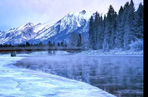 Bridge Ice Mountain River Nature Photography Winter wallpapers hd quality