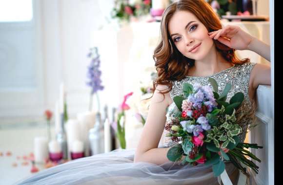 Brunette Beauty with Bouquet -