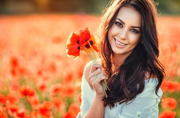 Brunette in Poppy Field -