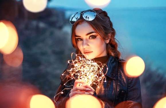 Brunette Model with Lights -