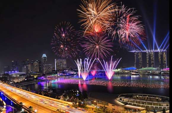 Building Time Lapse Light Night City Singapore Photography Fireworks