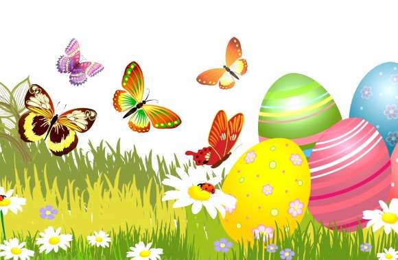 Butterfly Flower Grass Colorful Easter Egg Egg Holiday Easter