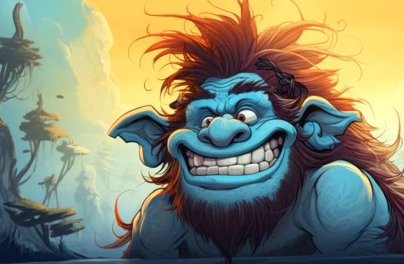 Cartoon Style Blue Troll Wallpaper