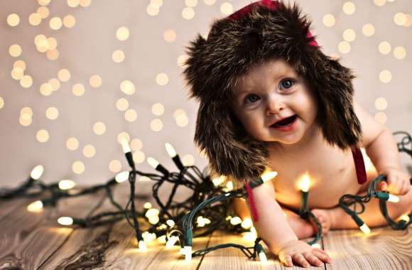 Charming Child with Christmas Lights - wallpapers hd quality