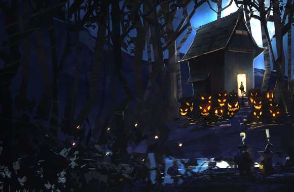 Charming Halloween Night of a Spooky Forest Scene