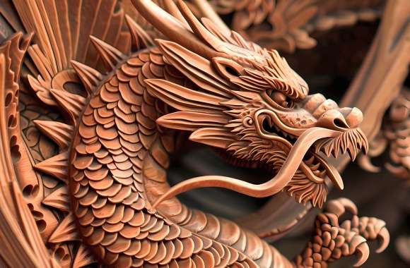 Chinese dragon wood carving