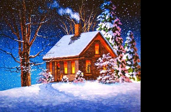 Christmas Cabin HD Winter Wonderland Wallpaper