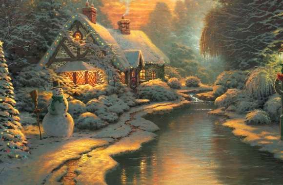 Christmas Cottage - HD Holiday Wallpaper