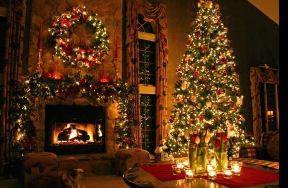 Christmas Fireplace and Tree - Holiday