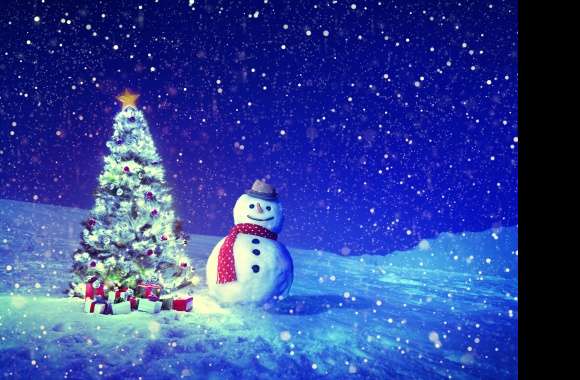 Christmas Tree Snowman Holiday Christmas wallpapers hd quality