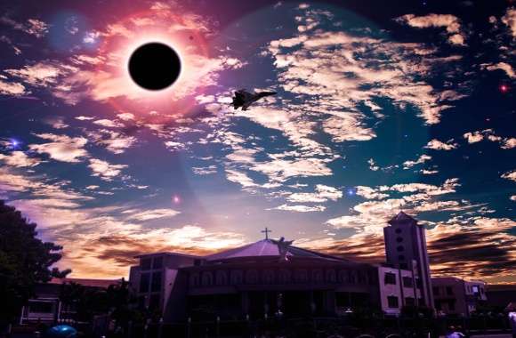 Church Eclipse Photography Manipulation