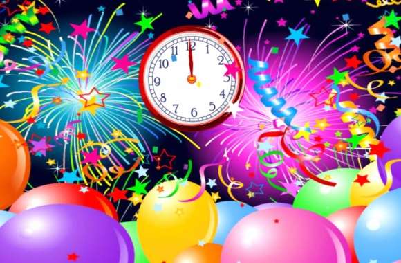 Clock Confetti Balloon Colorful Holiday New Year