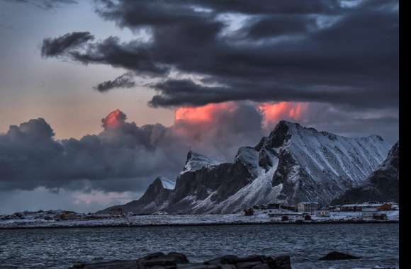 Cloud Mountain Village Seashore Sea Arctic Scandinavia Norway Lofoten Islands Photography Lofoten