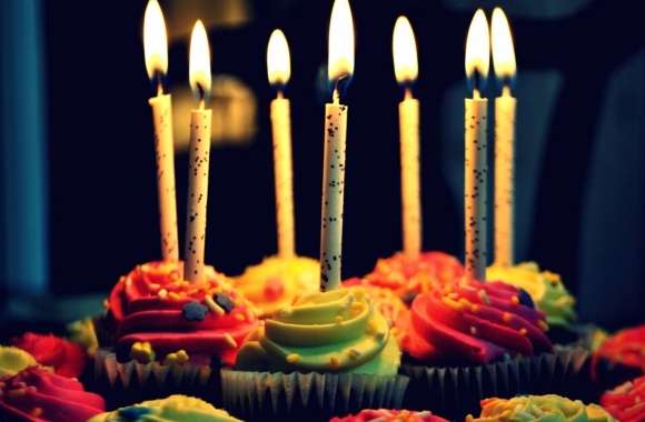 Colorful Birthday Cupcake with Candles