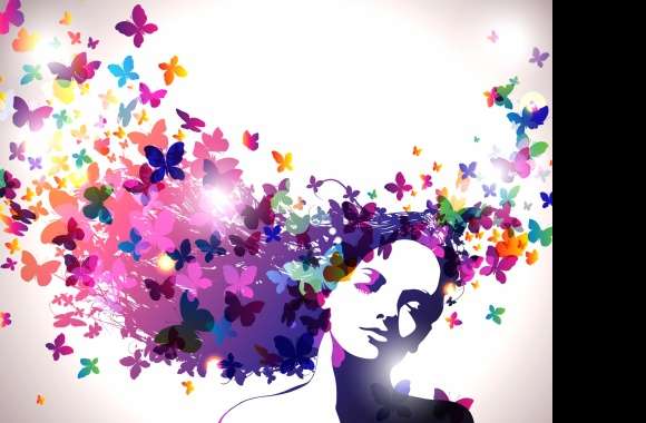 Colorful Colors Hair Butterfly Woman Artistic